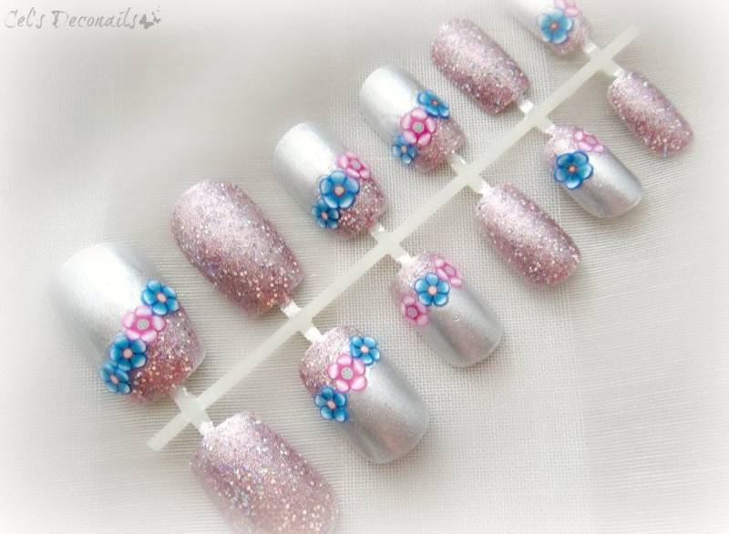 Frühlingsblumen-Nagel-Kunst-Set, Handbemalt Nägel, Glitzer Falsche Nagel-Set von Etsy - celdeconail