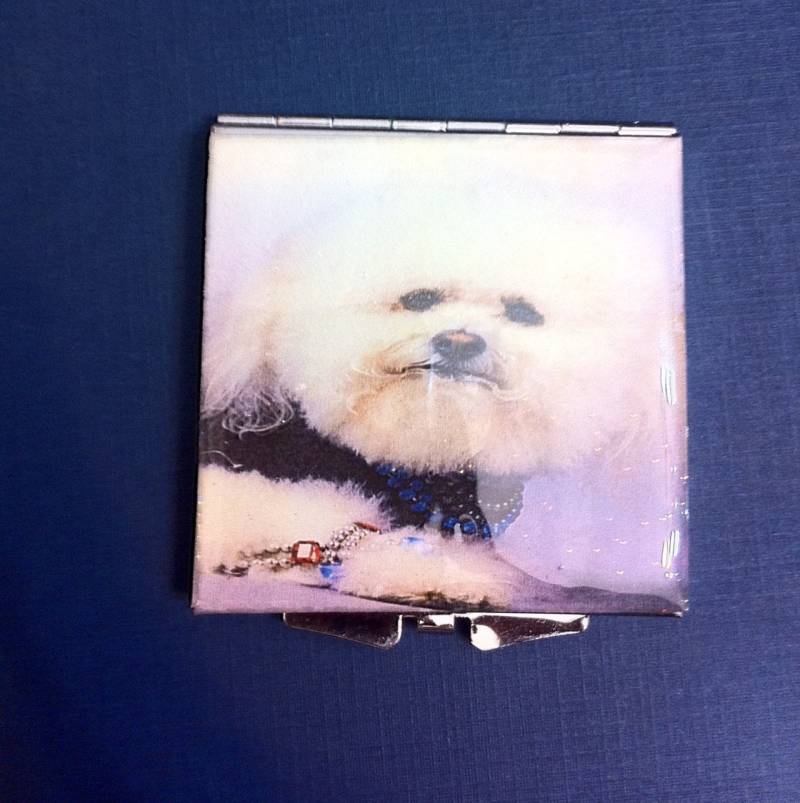 Retro Bejeweled Bichon Frise Hund Quadrat Silber Spiegel Kompakt von Etsy - cheetahrama