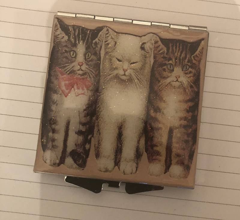 Retro Feline Tabby Calico Persian Cat Katzen Quadrat Silber Spiegel Kompakt von Etsy - cheetahrama