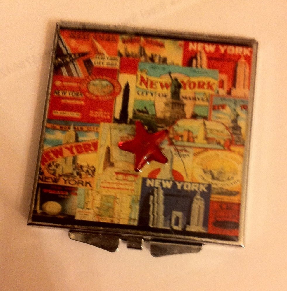 Retro New York City Postkarte Quadrat Silber Spiegel Kompakt von Etsy - cheetahrama