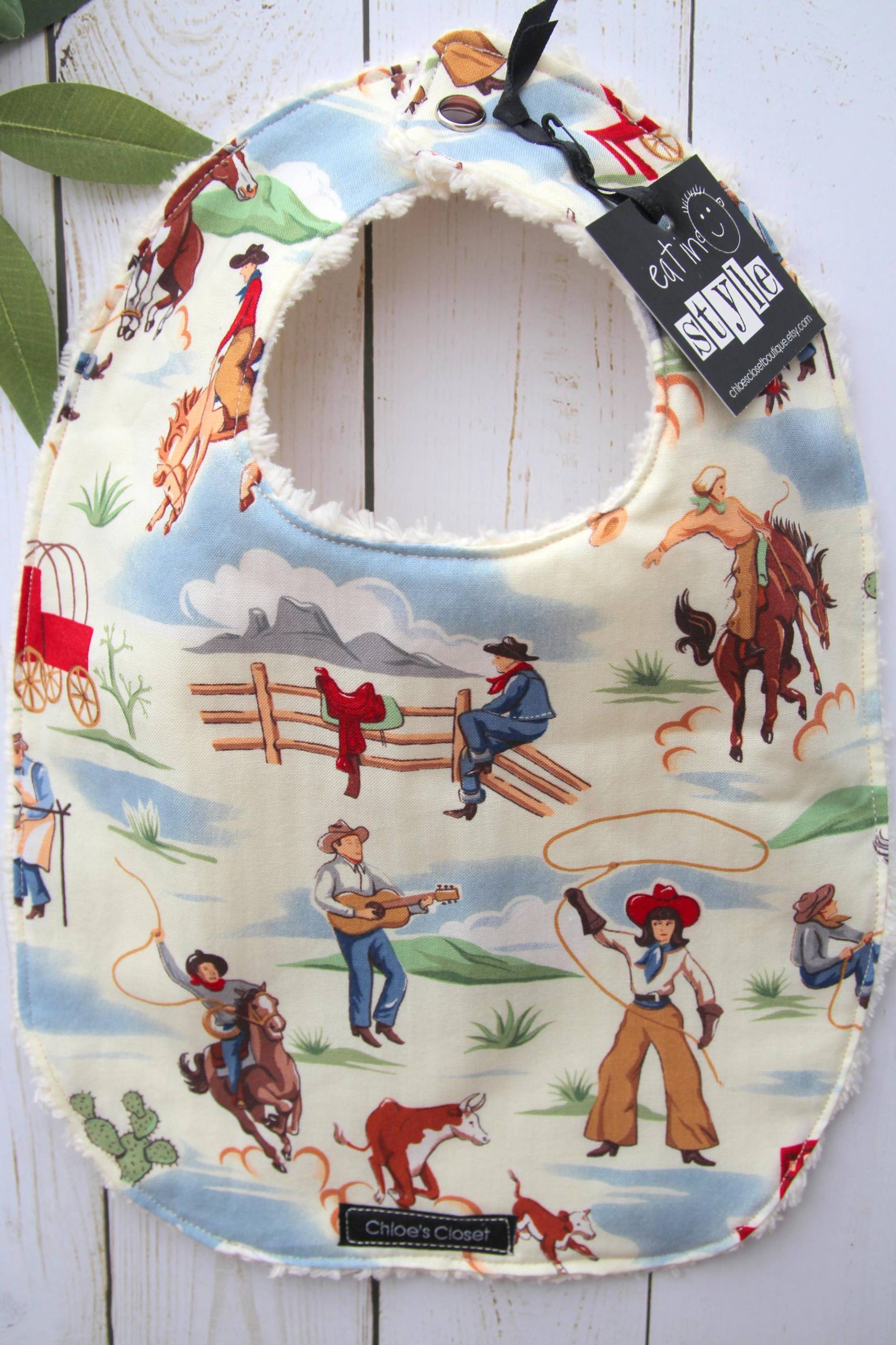 Cowboy Baby Lätzchen Western Pferde, Rückseite Aus Baumwolle Chenille von Etsy - chloesclosetboutique