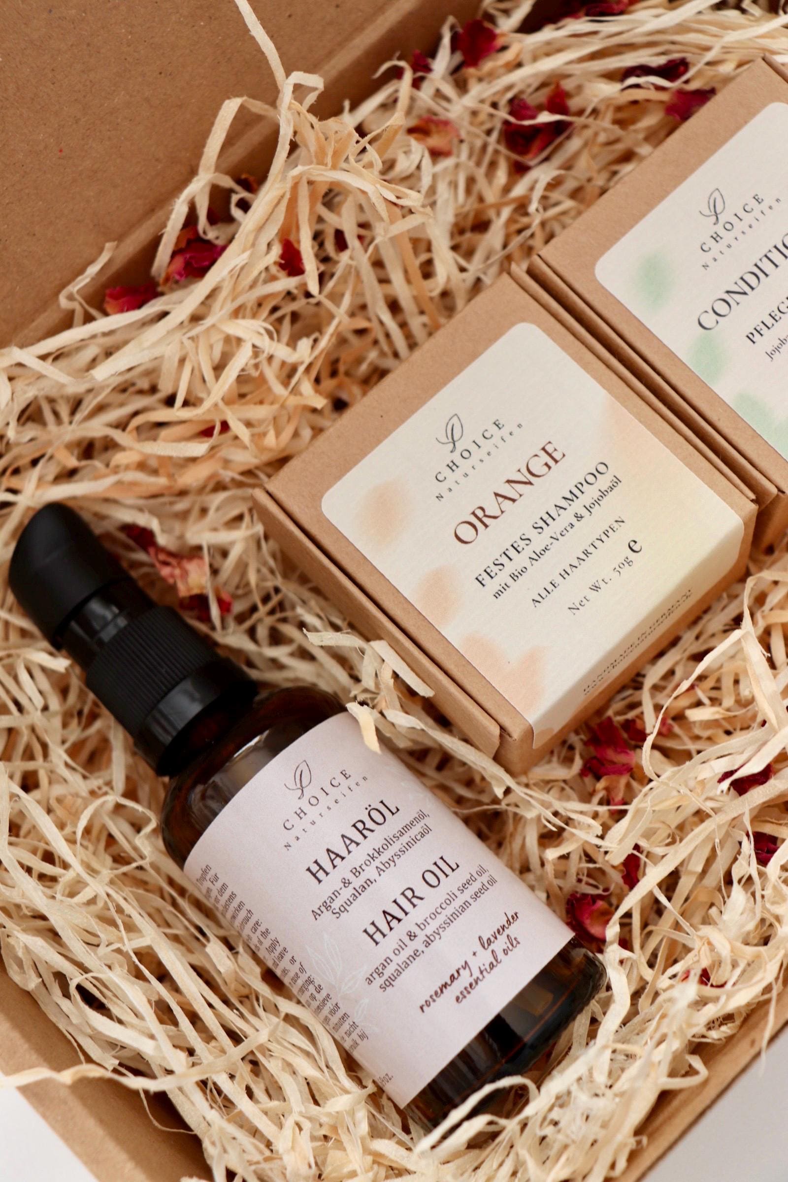 Geschenkset „Hair Care" - Haaröl, Festes Shampoo & Conditioner Veganes Zero Waste Beauty Vegan Gift Set von Etsy - choicenaturseifen