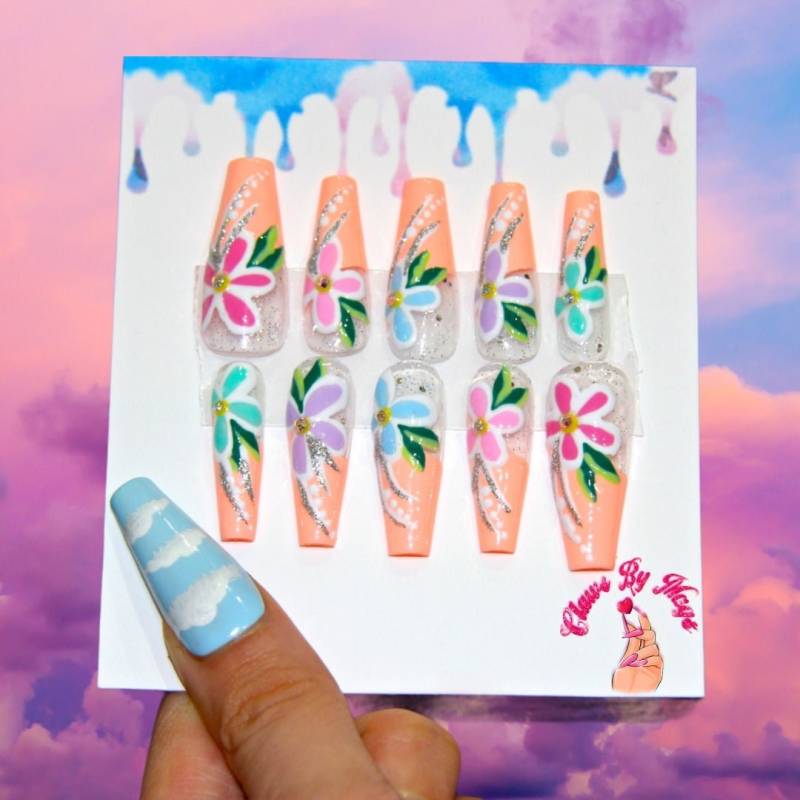 Urlaub Blume Handmade Press On Nails Clawsbymags von Etsy - clawsbymags