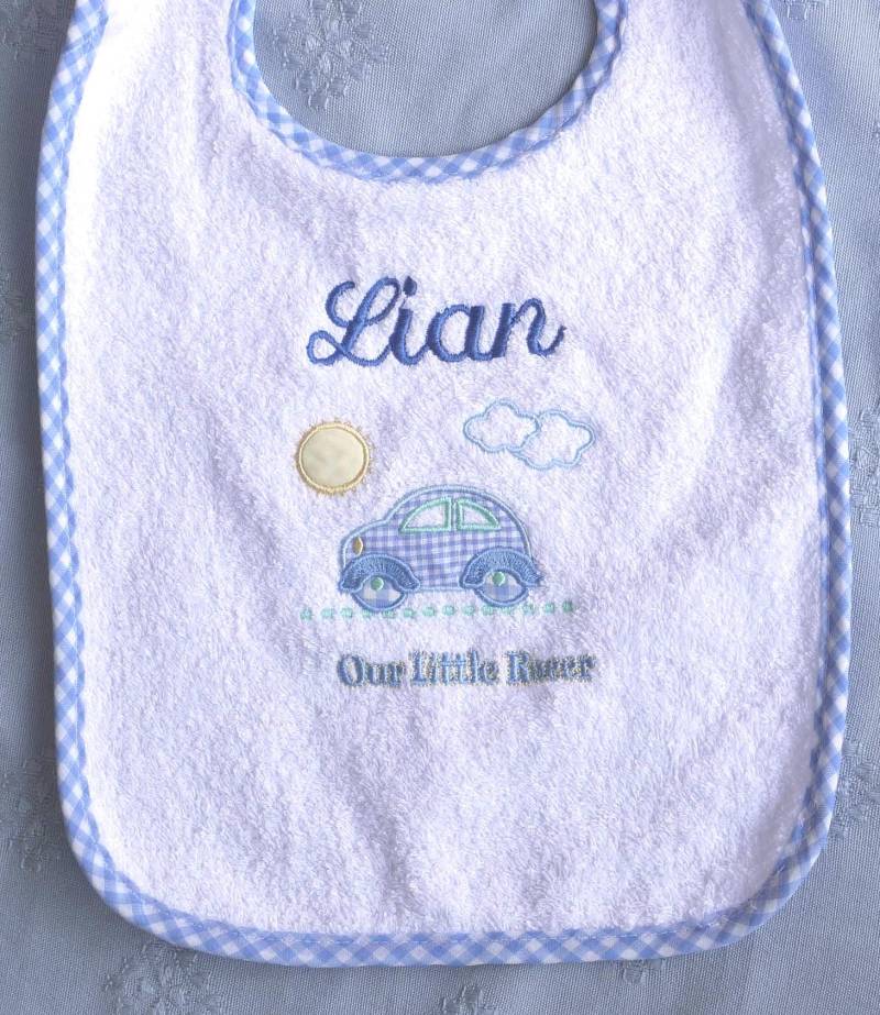 Klettlätzchen Babylätzchen Mit Auto Namen Sabberlätzchen Weiß Blau von Etsy - creavisionGP