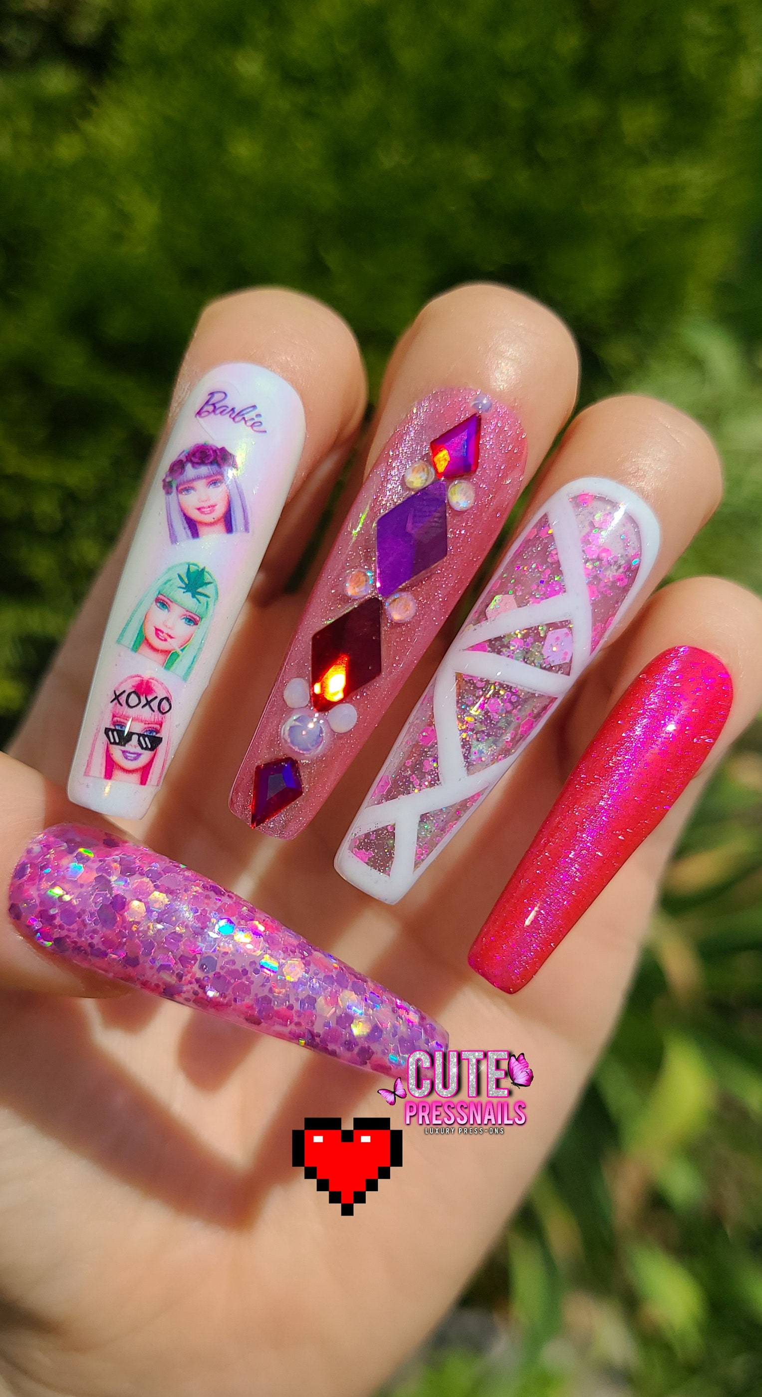 xxl Sarg Rosa Marmor Bling Drücken Sie Auf Die Nägelㅣ Barbie-Nägel | Press On Nails Luxus Kawaii Nägel Braut von Etsy - cutepressnails