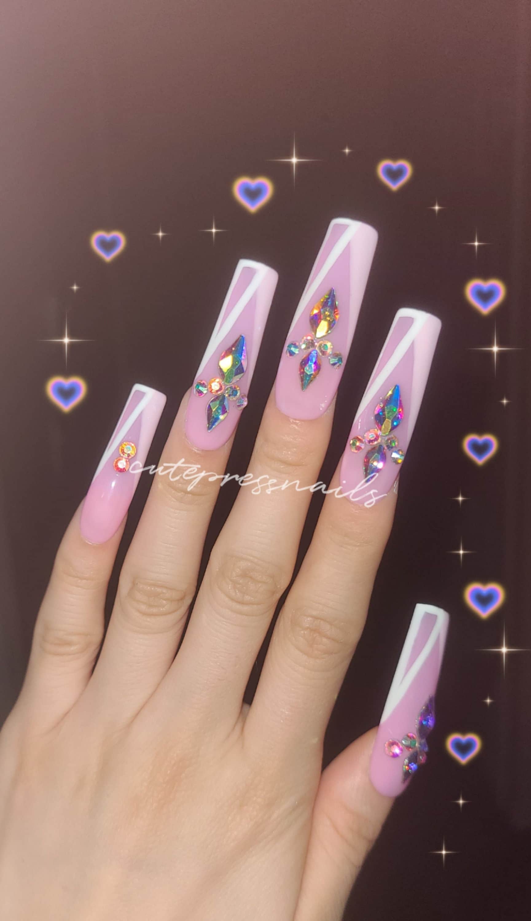 xxlong Square Pink Bling French Line Set | Gel Acryl Nägel Kristall Elegante Luxus Braut Glitzer xxlong Square Pink Bling French Line Set | Gel Acryl Nägel Kristall Elegante Luxus Braut Glitzer von Etsy - cutepressnails