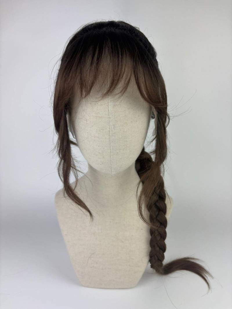 Lace Front Wig/Perücke The Hickory Maid A Customized Braided Ponytail Hairstyle Wig #braided #fringe #brown #sytheticwig #custommade von Etsy - dragmaiditup