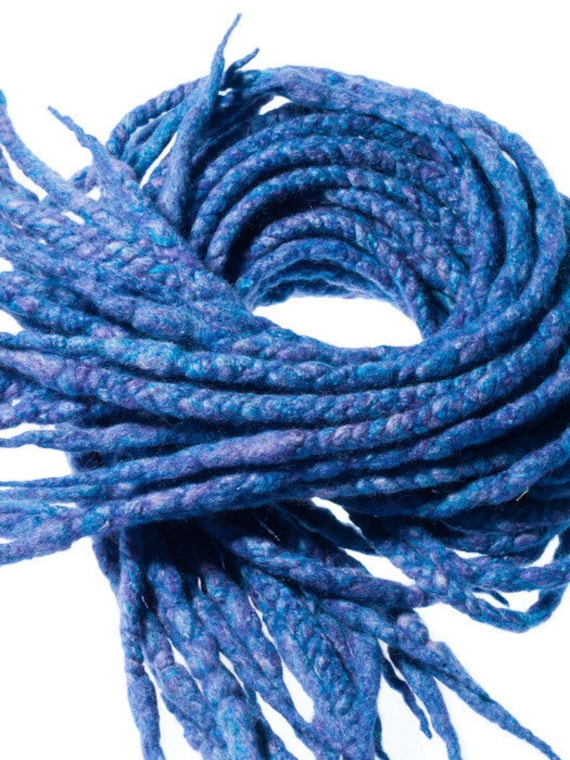Wolle Dreadlocks Blau Lila Seide Gewickelt Benutzerdefinierte Dreads - Double Ended Roving Art Haarverlängerungen Kit von Etsy - dragondreadsshop