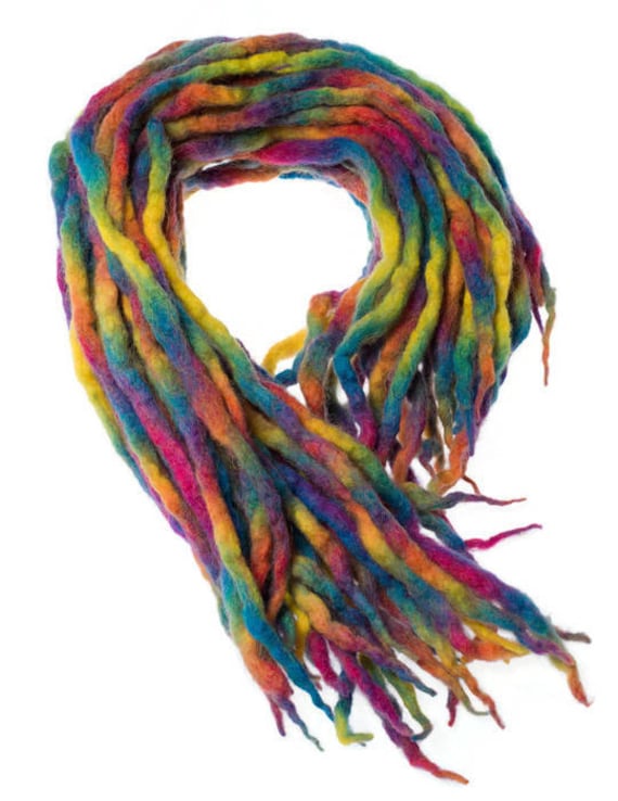 Wolle Dreadlocks Rainbow Bright Dreads - Double Ended Roving Art Haarverlängerung Kit von Etsy - dragondreadsshop