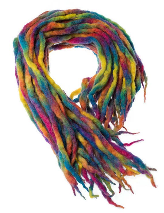 Wolle Dreadlocks Rainbow Bright Dreads - Double Ended Roving Art Haarverlängerung Kit von Etsy - dragondreadsshop
