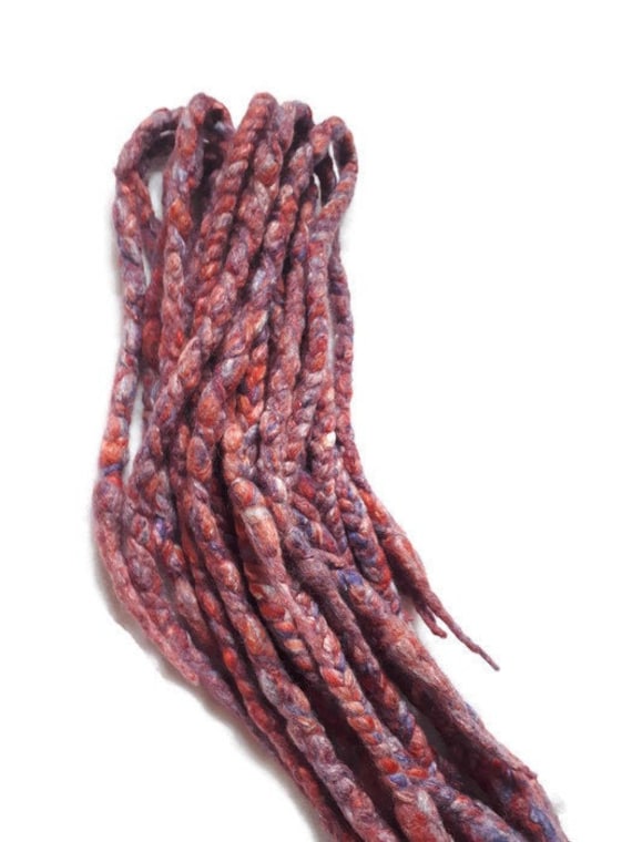 Wolle Dreadlocks Rot Lila Seide Gewickelt Benutzerdefinierte Dreads - Double Ended Roving Art Haarverlängerungen Kit von Etsy - dragondreadsshop