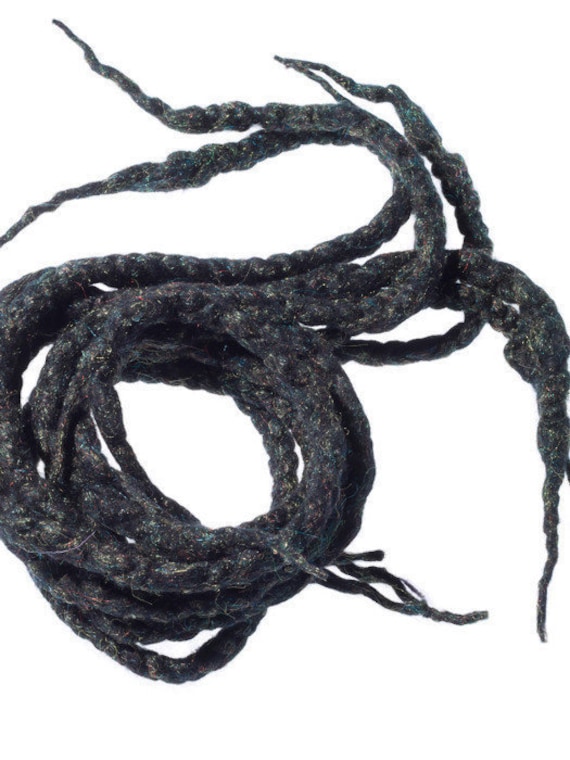 Wolle Dreadlocks Schwarz Glitzer Gewickelt Custom Wool Dreads - Double Ended Roving Art Haarverlängerung Kit von Etsy - dragondreadsshop