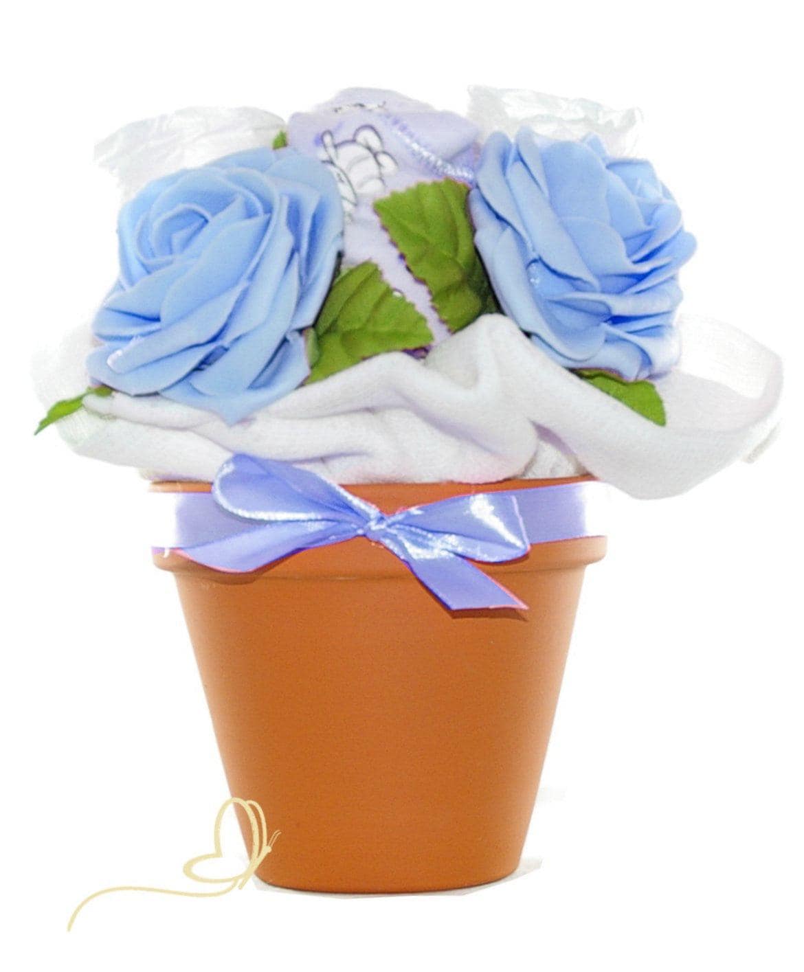 Windeltorte Blumenstrauß Im Tontopf | 5-Teiliges Babyset Blau| Geschenk Zur Geburt Und Babyparty von Etsy - dubistda