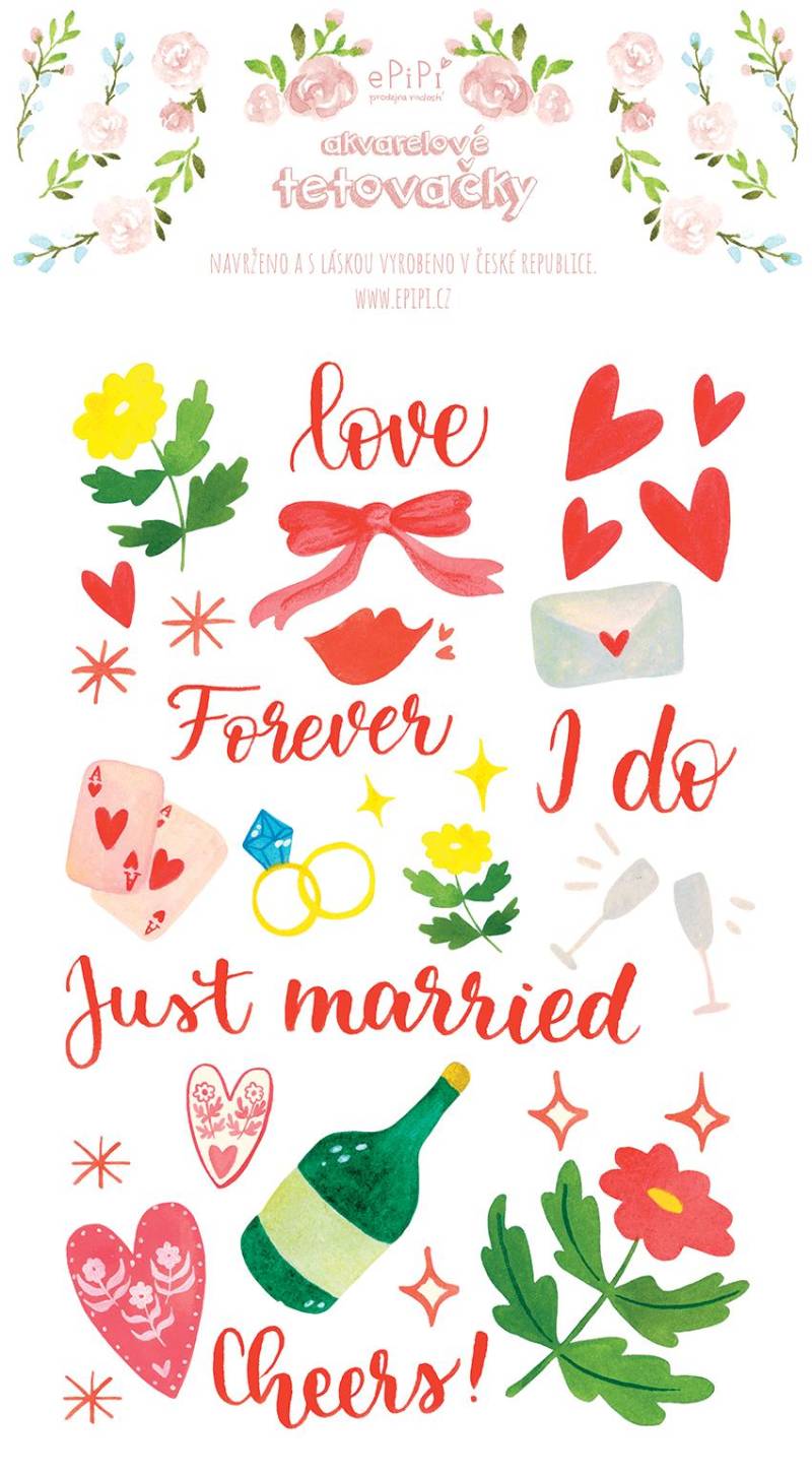 Set Von Hochzeitstattoos | Blumen Und Liebe Tattoo Original Semi Permanentes Aquarell-Fake-Tattoo von Etsy - ePipi