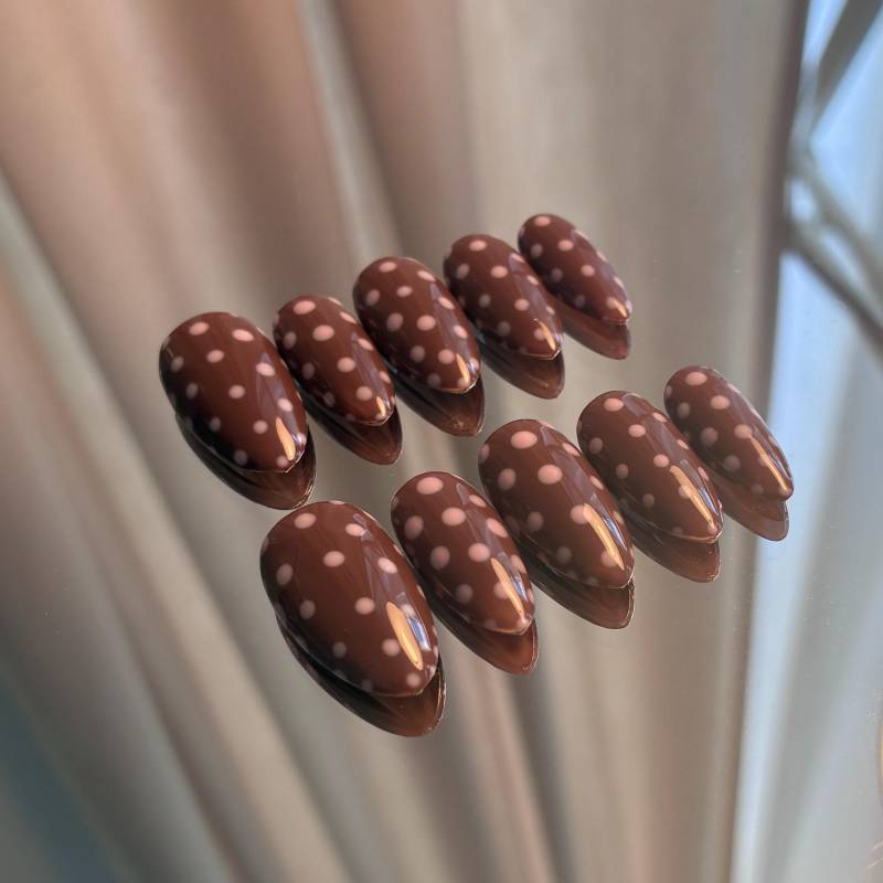 Press On Nails Braun Rosa Polka Dots von Etsy - elinailss