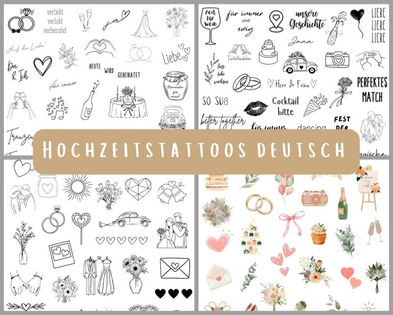 Klebetattoos Temporäre Hochzeitstattoos Tattoo Station Deutsch Sticker Verschiedene Motive Schwarz Bunt Jga Gastgeschenk Hochzeitsgeschenk von Etsy - evveprints