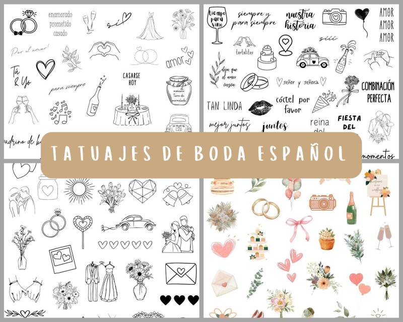 Klebetattoos Temporäre Hochzeitstattoos Spanisch Verschiedene Motive von Etsy - evveprints