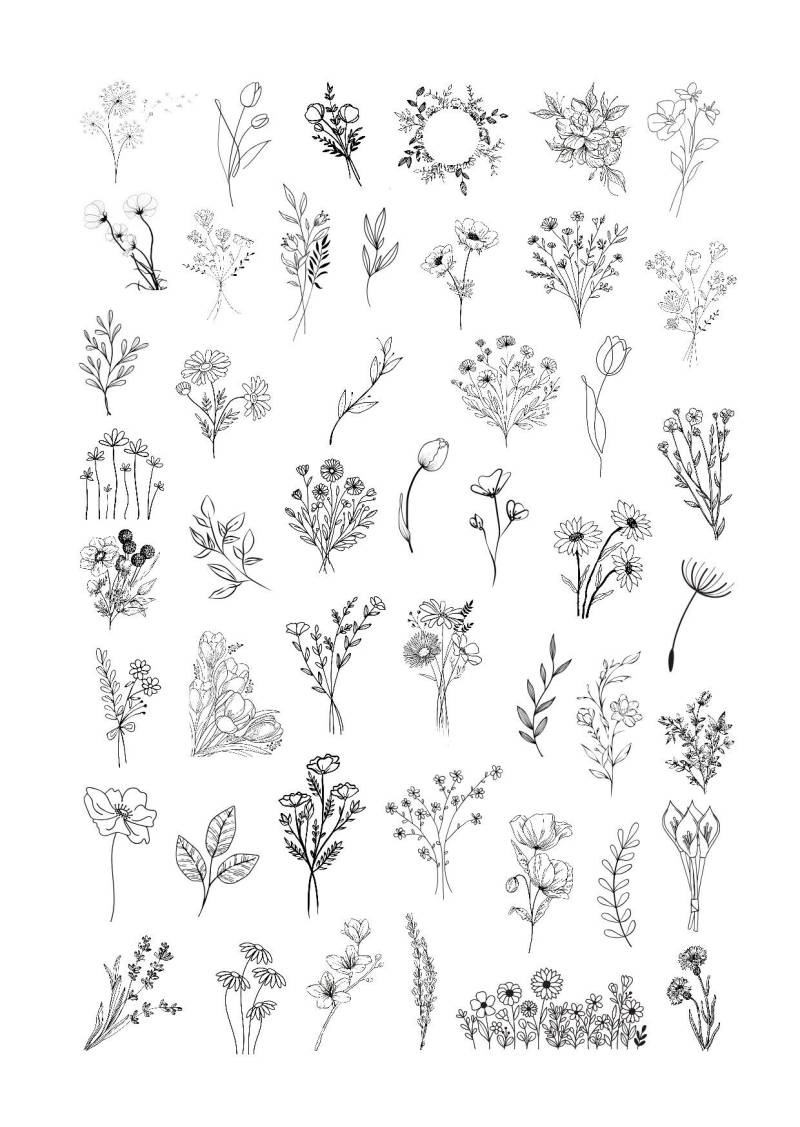 Klebetattoos Temporäre Tattoos Blumen Flowers Fineline von Etsy - evveprints