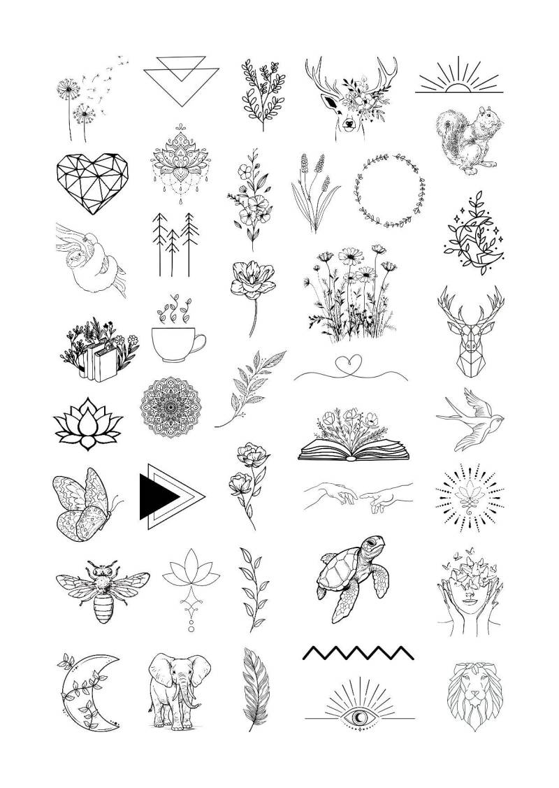 Klebetattoos Temporäre Tattoos Fineline Verschiedene Motive Blumen Herz Schmetterling Löwe Schildkröte Feder Zart Klein Handgelenk von Etsy - evveprints