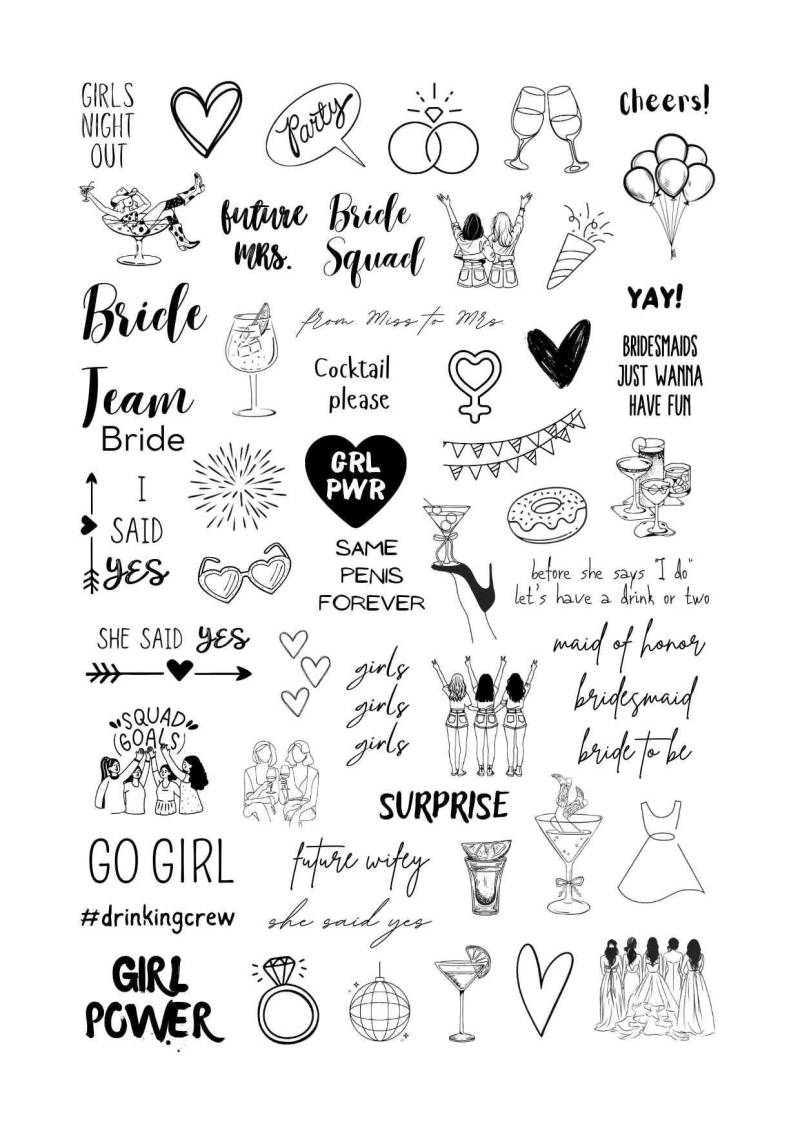 Klebetattoos Temporäre Tattoos Jga Junggesellinnenabschied Englisch Braut Bachelorette Party Bride Squad Spaß Freundinnen Ladies Night von Etsy - evveprints