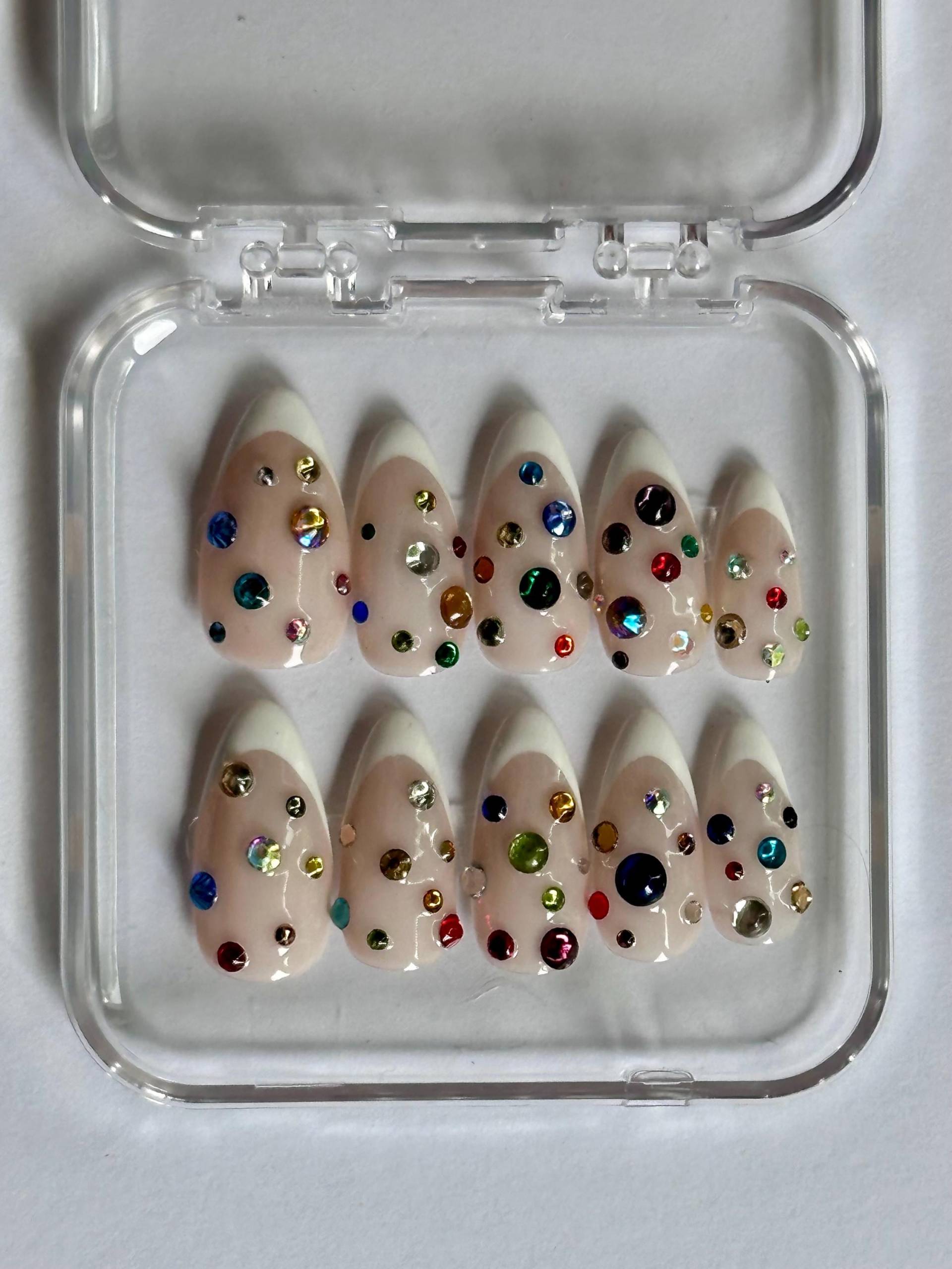 Handgemachte Press On Nails, Kunstnägel, Strasssteine Bunt Mit French - "Colorful Sparkles" Handgemachte Press On Nails, Kunstnägel, Strasssteine Bunt Mit French - "Colorful Sparkles" von Etsy - faculanails