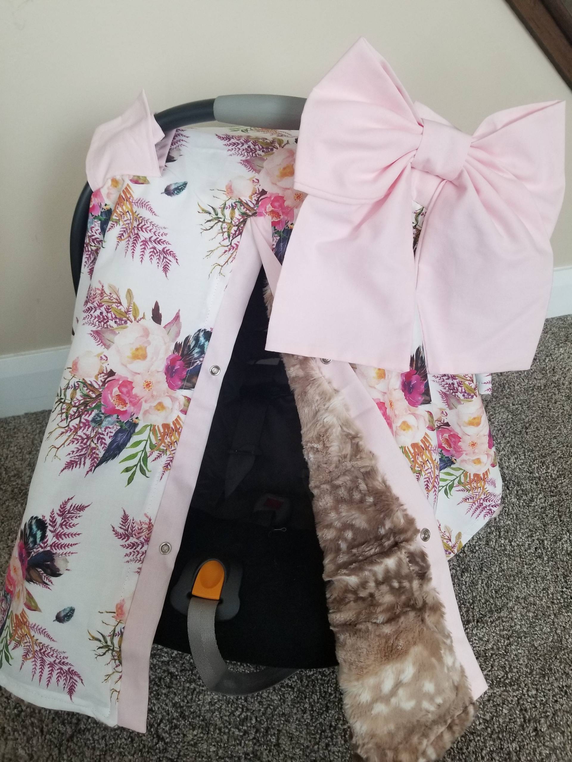 Boho Floral Mit Rehkitz Fell Autositz Abdeckung, Baby Party Geschenk, Mädchen Überdachung, Personalisiertes Geschenk von Etsy - fashionfairytales