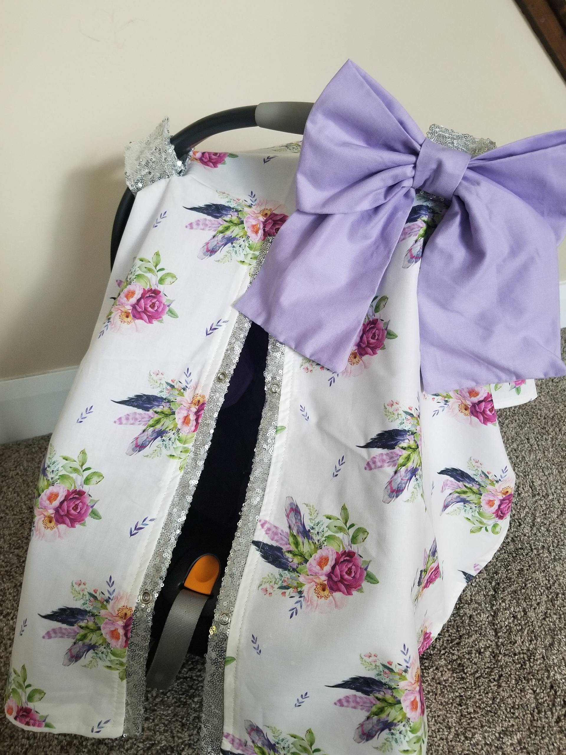 Feder Blumen Autositzbezug, Pailletten Sparkle Personalisierte Baby-Dusche-Geschenk, Baby Mädchen Autositz Überdachung von Etsy - fashionfairytales