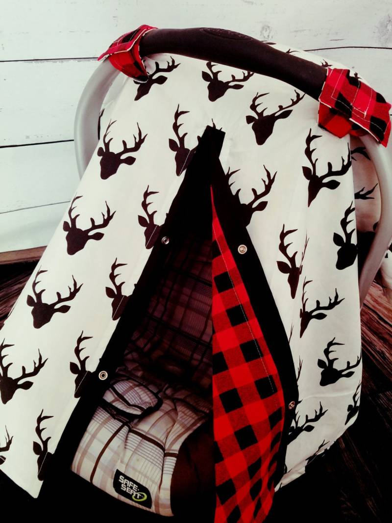 Personalisierte Baby-Dusche-Geschenk - Baby Autositz Abdeckung Junge Black Buck Mit Rotem Karomuster Sofort Lieferbar von Etsy - fashionfairytales