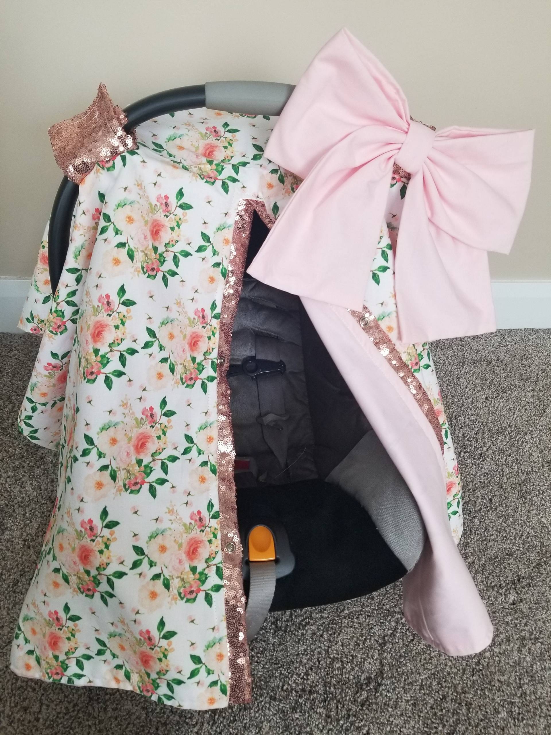 Pfirsich Blume Und Blush Mädchen Autositz Bezug, Floral Pailletten Mit Rose Gold Sparkle Carseat Canopy, Geschenke Für Neugeborene, Sofort Pfirsich Blume Und Blush Mädchen Autositz Bezug, Floral Pailletten Mit Rose Gold Sparkle Carseat Canopy, Geschenke Für Neugeborene, Sofort von Etsy - fashionfairytales