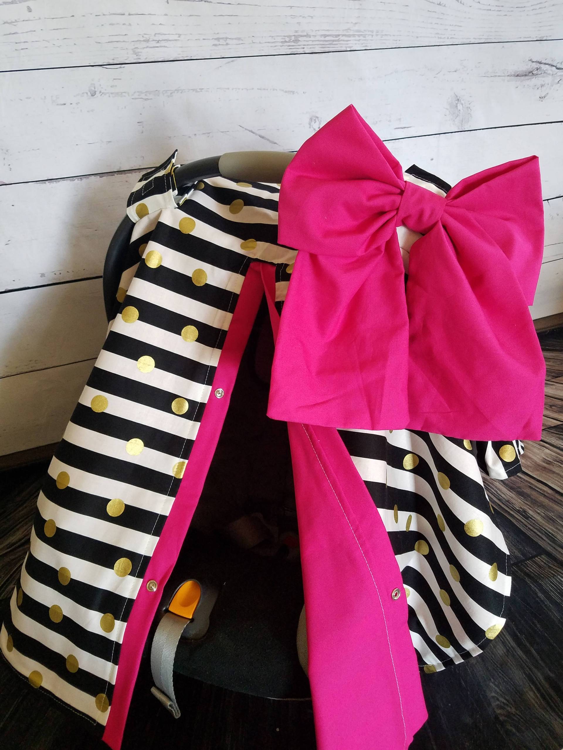 Schwarz Gold Autositz Überdachung - Schwarzer Streifen Hot Pink Sparkle Personalisiertes Baby-Dusche-Geschenk Baby-Mädchen Autositz-Überdachung von Etsy - fashionfairytales