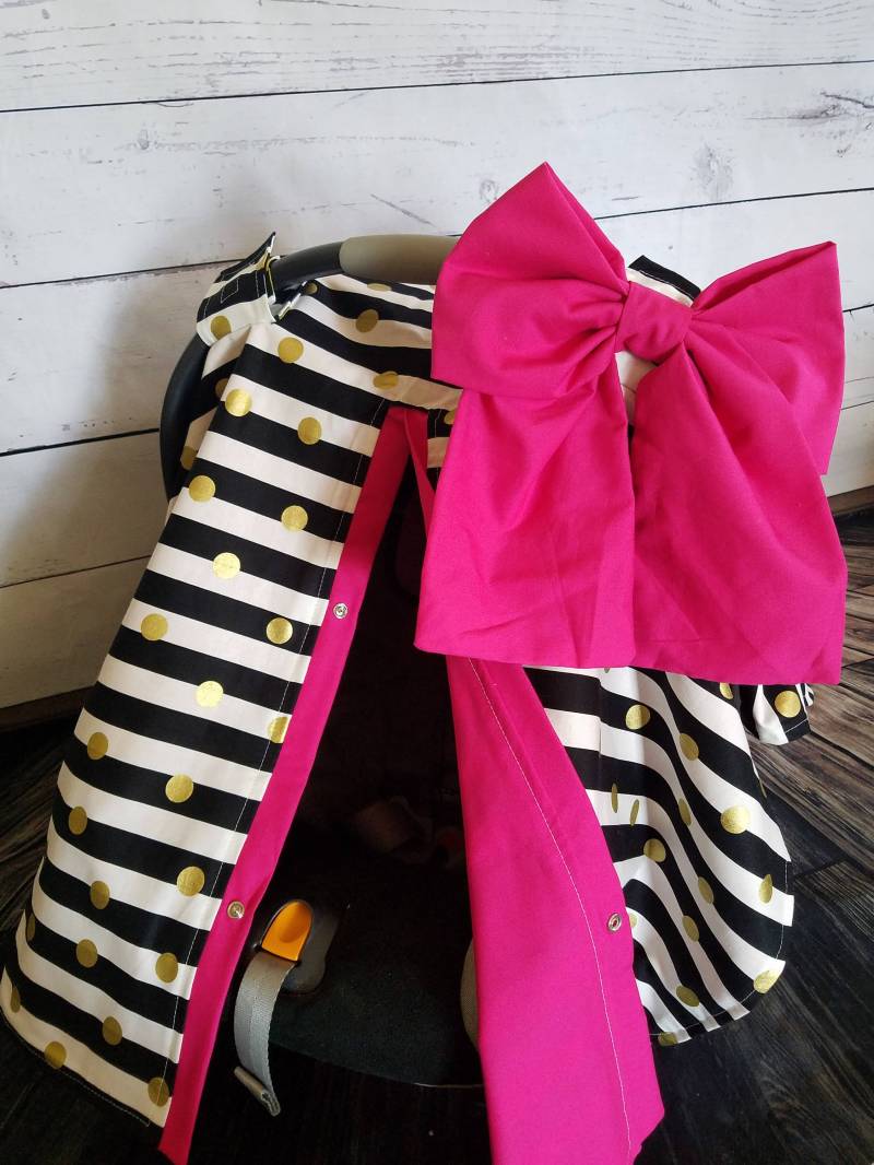 Schwarz Gold Autositz Überdachung - Schwarzer Streifen Hot Pink Sparkle Personalisiertes Baby-Dusche-Geschenk Baby-Mädchen Autositz-Überdachung von Etsy - fashionfairytales