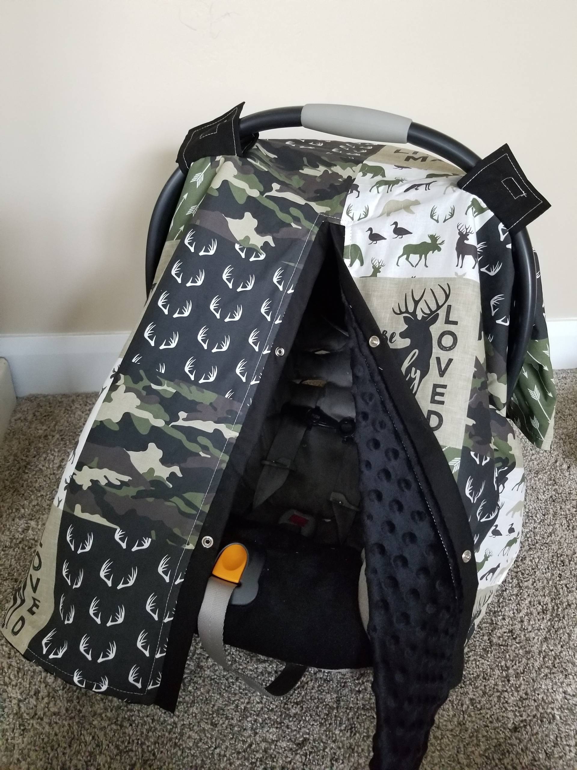 Woodland Camo Mit Schwarzem Minky Autositzhimmel, Baby-Dusche-Geschenk, Baby-Autositz von Etsy - fashionfairytales