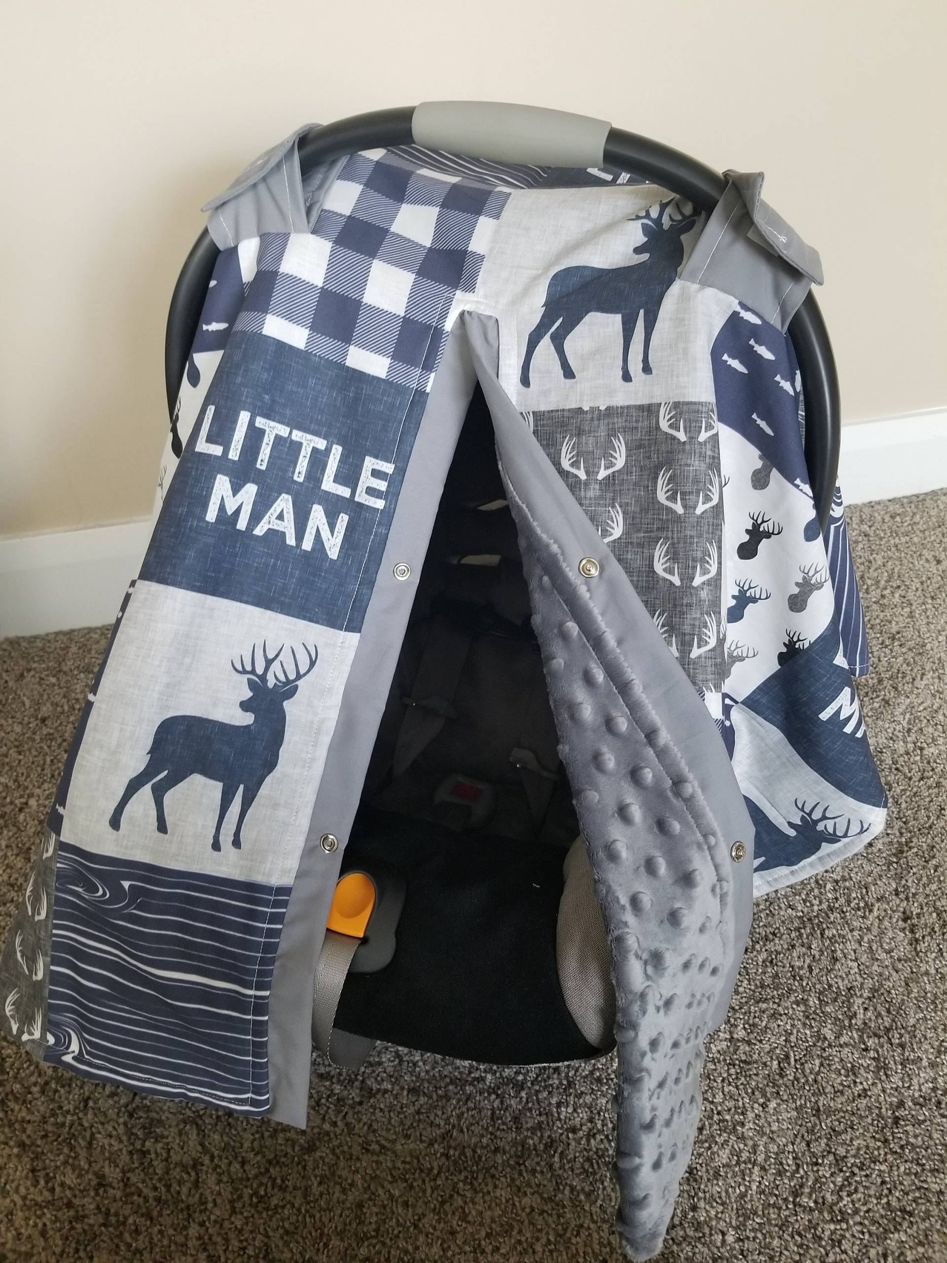 Woodland Navy Und Grey Deer Mit Minky Carsitzhimmel, Baby-Dusche-Geschenk, Baby-Autositz von Etsy - fashionfairytales