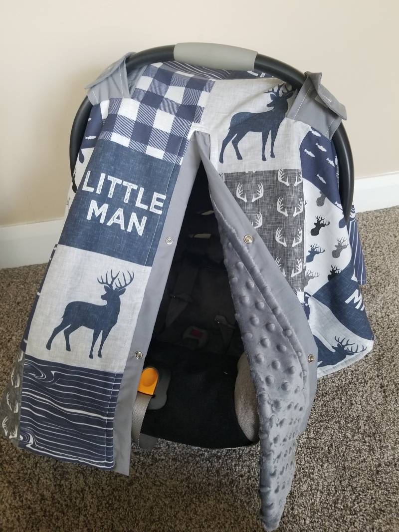 Woodland Navy Und Grey Deer Mit Minky Carsitzhimmel, Baby-Dusche-Geschenk, Baby-Autositz von Etsy - fashionfairytales