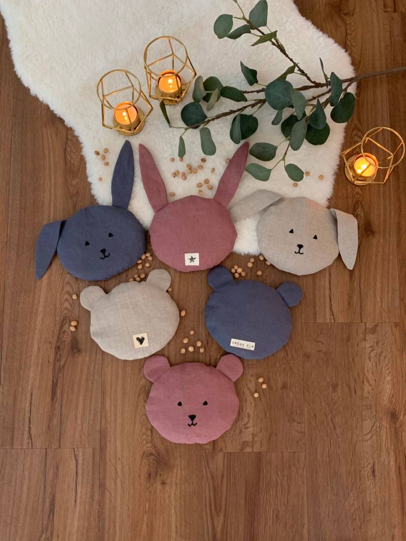 Kleines Kirschkernkissen 100 % Leinen, Bär, Hase, Naturprodukt, Perfektes Geschenk von Etsy - foxyandme