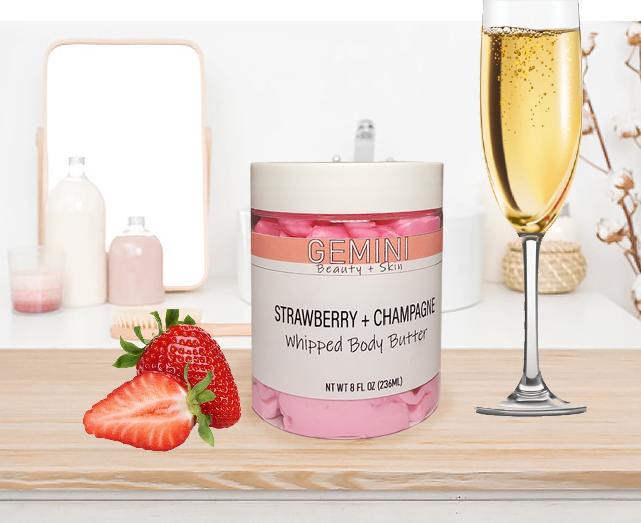 Erdbeer Champagner Geschlagene Körperbutter - Feuchtigkeitsspendendes Körpersoufflé Erdbeer Champagner Geschlagene Körperbutter - Feuchtigkeitsspendendes Körpersoufflé von Etsy - geminibeautyskin