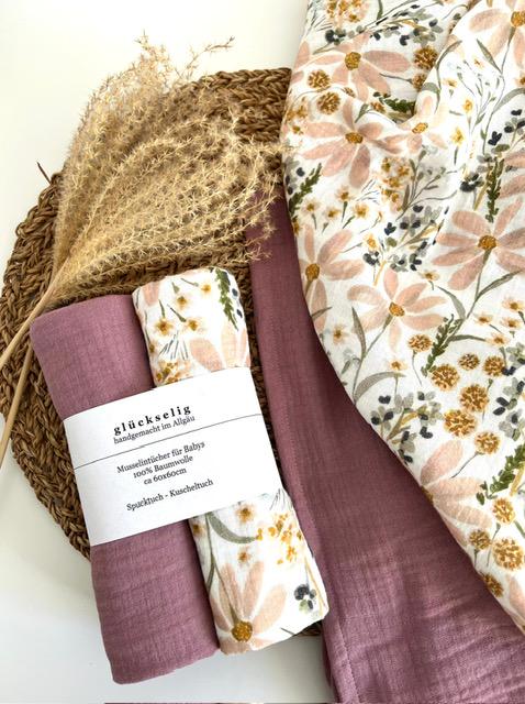 Set Spucktuch Musselintuch Lila Floral von Etsy - glueckseligShop
