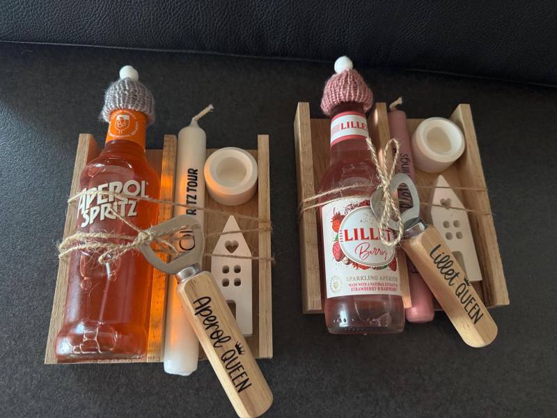 Geschenk Set Aperol Oder Lillet Mit Raysin Flaschenöffner Kerze Und Kerzenständer von Etsy - handmadebyKerstinS