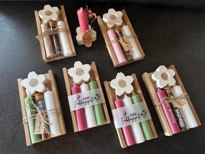 Geschenk Set Kerzen Kerzenständer Kleiner Frühlingsgruss Frühlingserwachen Frühlingsliebe Frohe Ostern Holz Blumensamen Blümchen Für Dich von Etsy - handmadebyKerstinS