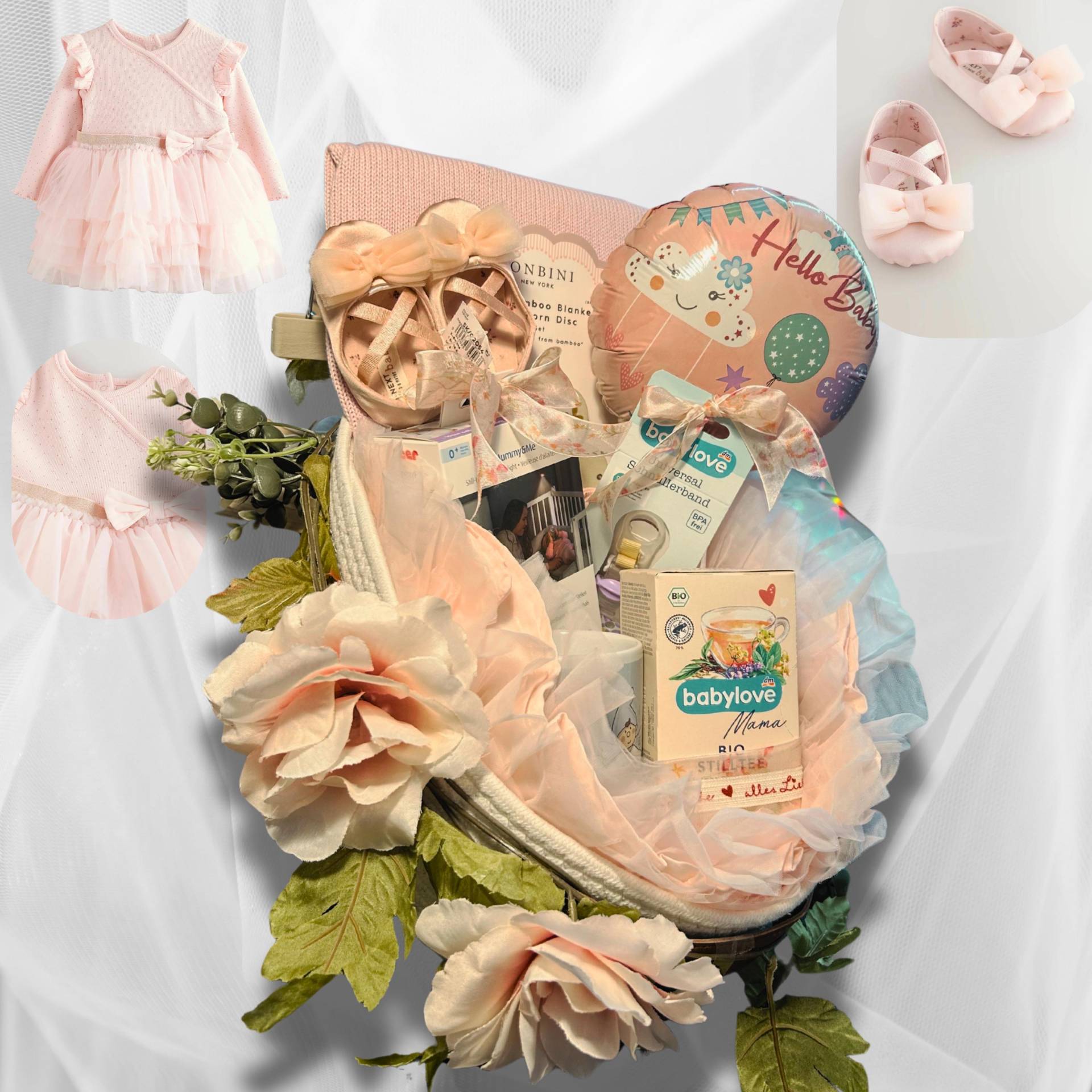 Baby Mädchen Neugeborenen Geschenkkorb, Rosa Kleid, Schuhe, Decke, Mama Tee Und Tasse, Nachtlicht & Schnuller Halter, Bereit Zum Geschenk Set von Etsy - happyeventdecor