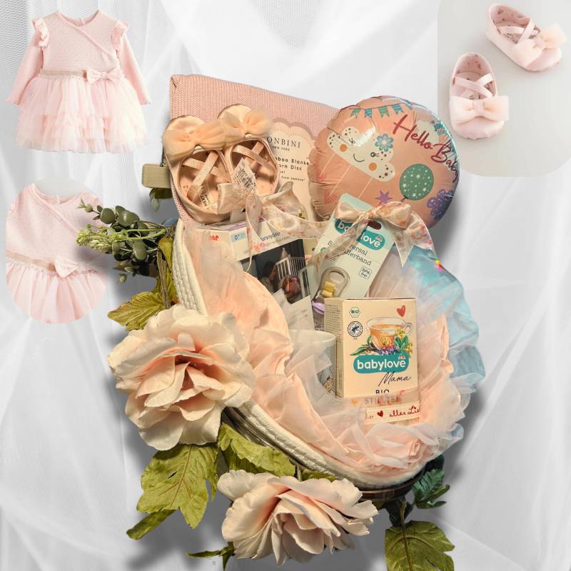 Baby Mädchen Neugeborenen Geschenkkorb, Rosa Kleid, Schuhe, Decke, Mama Tee Und Tasse, Nachtlicht & Schnuller Halter, Bereit Zum Geschenk Set von Etsy - happyeventdecor