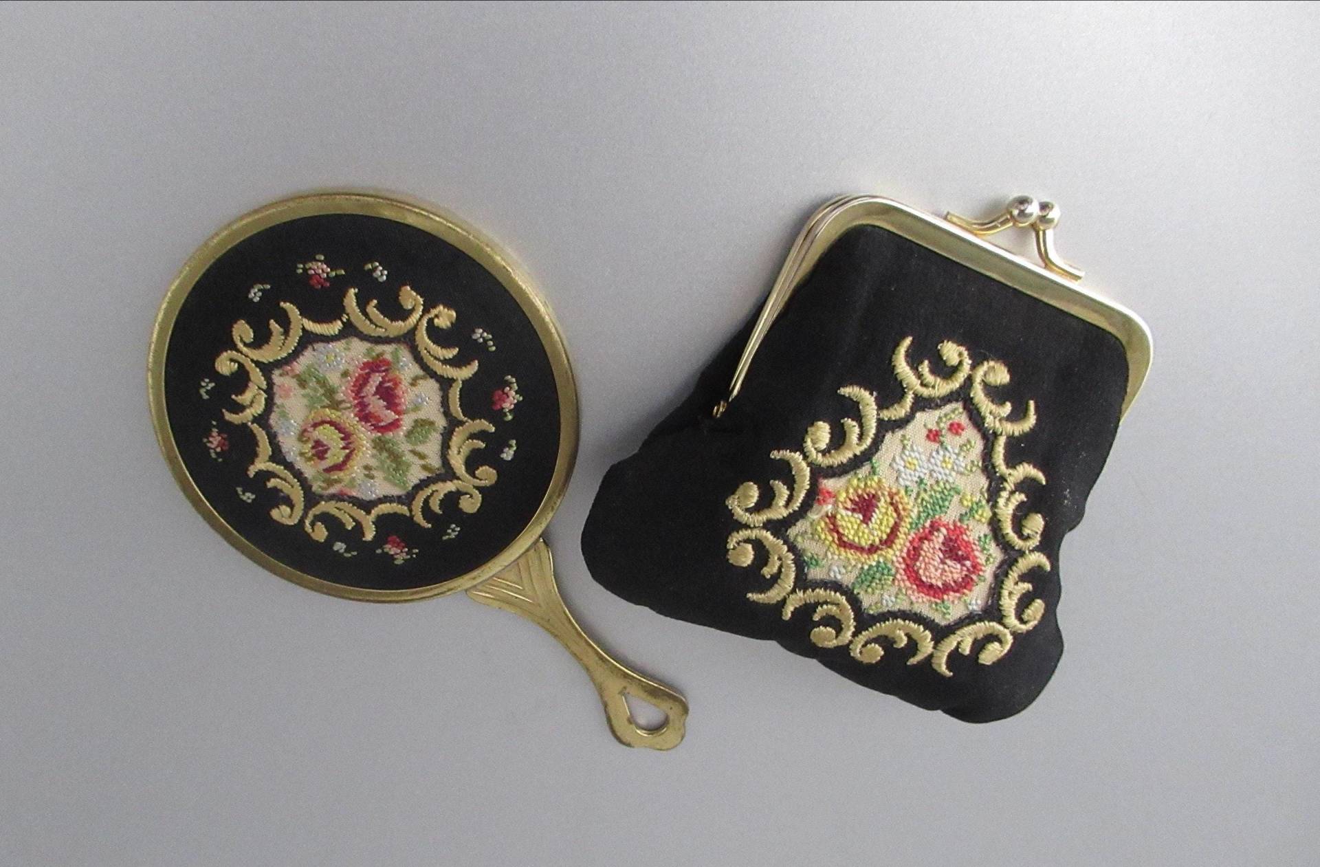 Vintage Petit Point Set Handspiegel & Geldbörse Golden Petschaft 1950Er Jahre West Germany Geschenk von Etsy - hard2findstuff