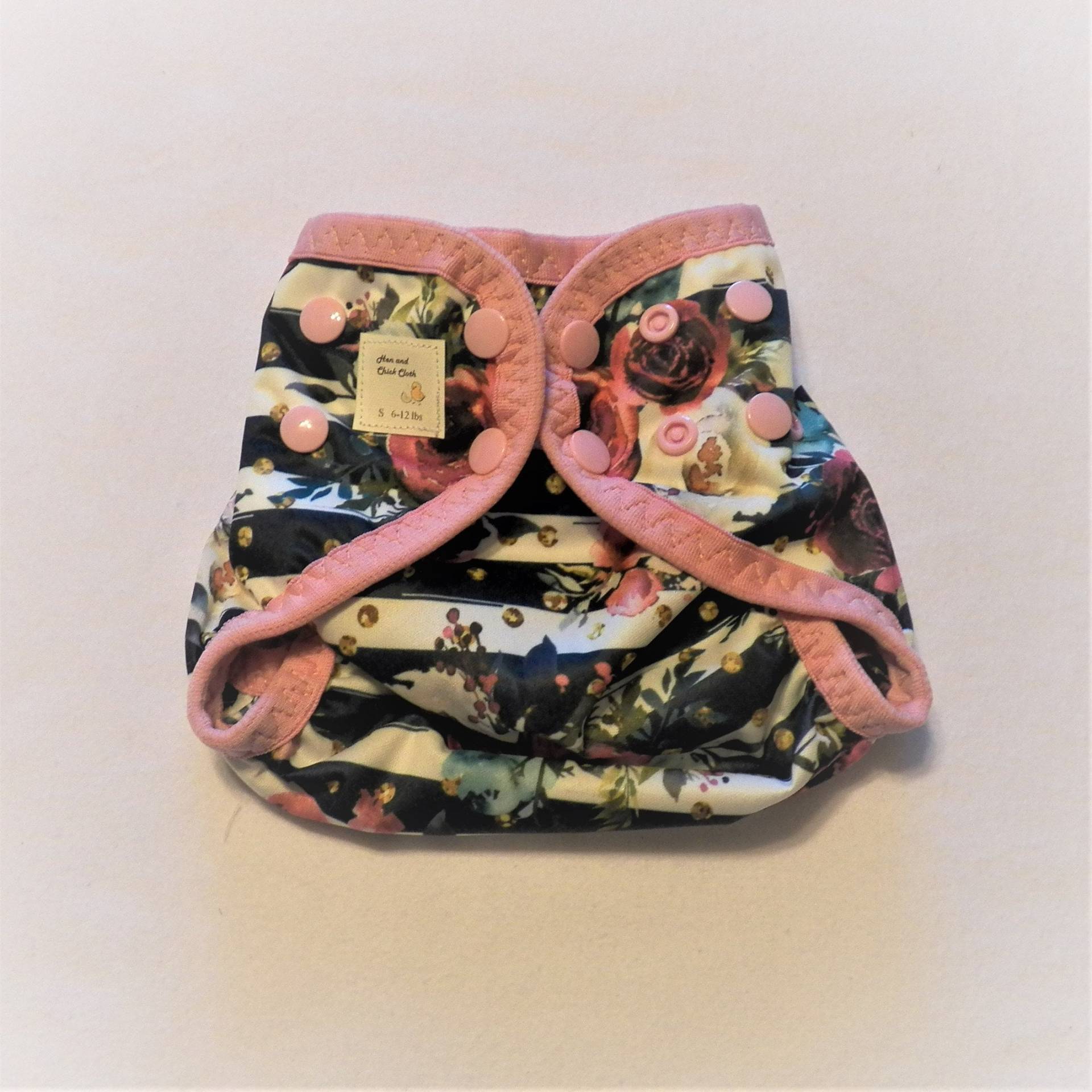 Kleine Pul Windel Abdeckung Mit Bein Gussets - 6 Bis 12 Pfund-Rosen Auf Marine Weißen Streifen | Inv #21014 von Etsy - henandchickcloth