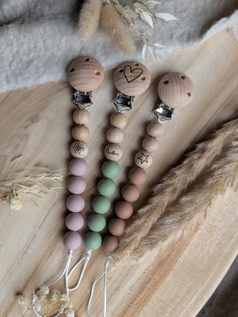 Schnullerkette Mit Namen Aus Silikonperlen | Perla Pastellfarben Naturtöne| Geschenk Zur Geburt von Etsy - kleinundfeinbyariela