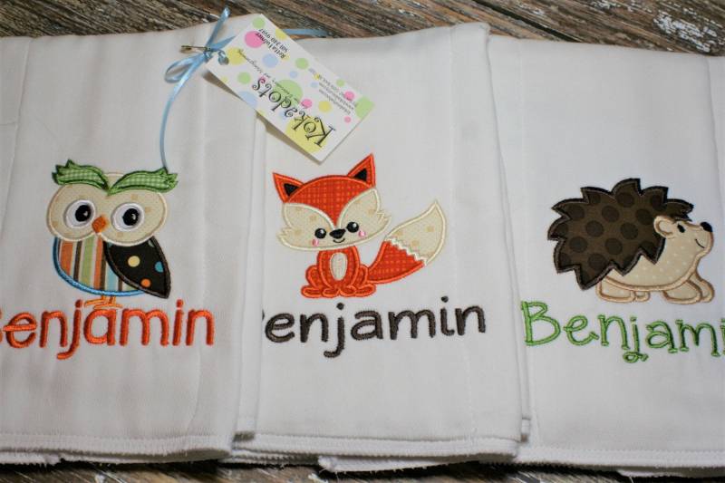 Eulen Spucktuch, Fuchs Igel Woodland Personalisierte Jungen Spucktuch Mit Monogramm von Etsy - kokadots