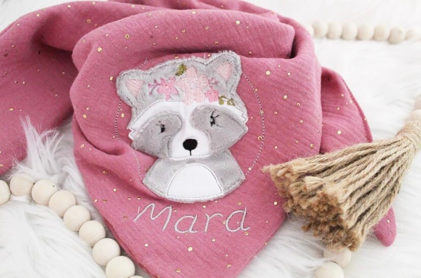 Musselinhalstuch Bohowaschbär, Mädchen, Musselin Halstuchmitname von Etsy - kreativeswunderkids