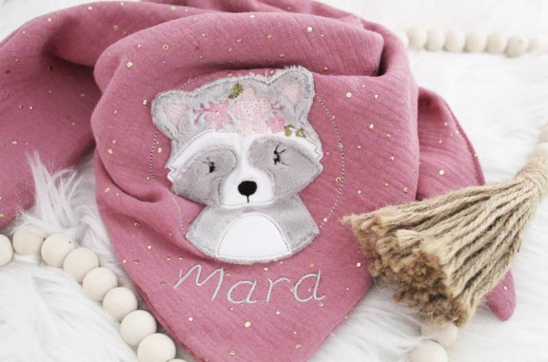 Musselinhalstuch Bohowaschbär, Mädchen, Musselin Halstuchmitname von Etsy - kreativeswunderkids