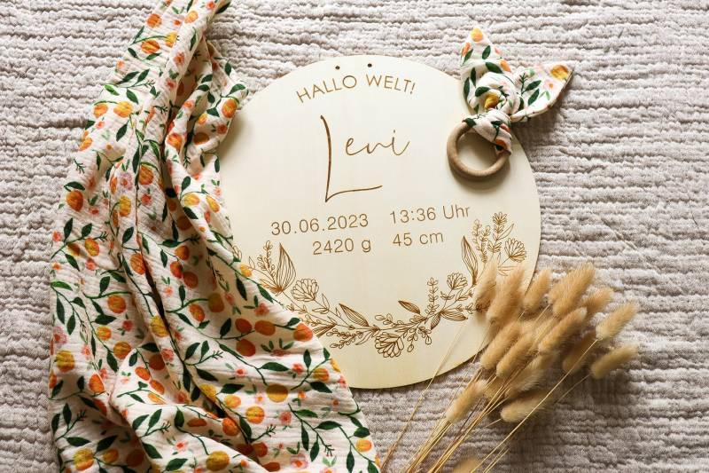 Set "Welcome Baby" I Musselintuch Greifling Große Geburtstafel | 30 cm | Geschenkset Babys Personalisiert von Etsy - laliloubabyshop
