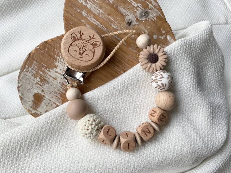 Schnullerkette Mit Namen Für Mädchen Blume in Beige Und Creme Als Geschenk Zur Geburt von Etsy - lamonadashop