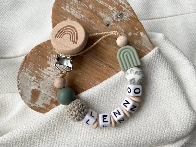 Schnullerkette Mit Namen Für Mädchen Und Jungen Regenbogen in Grün Beige Als Geschenk Zur Geburt von Etsy - lamonadashop